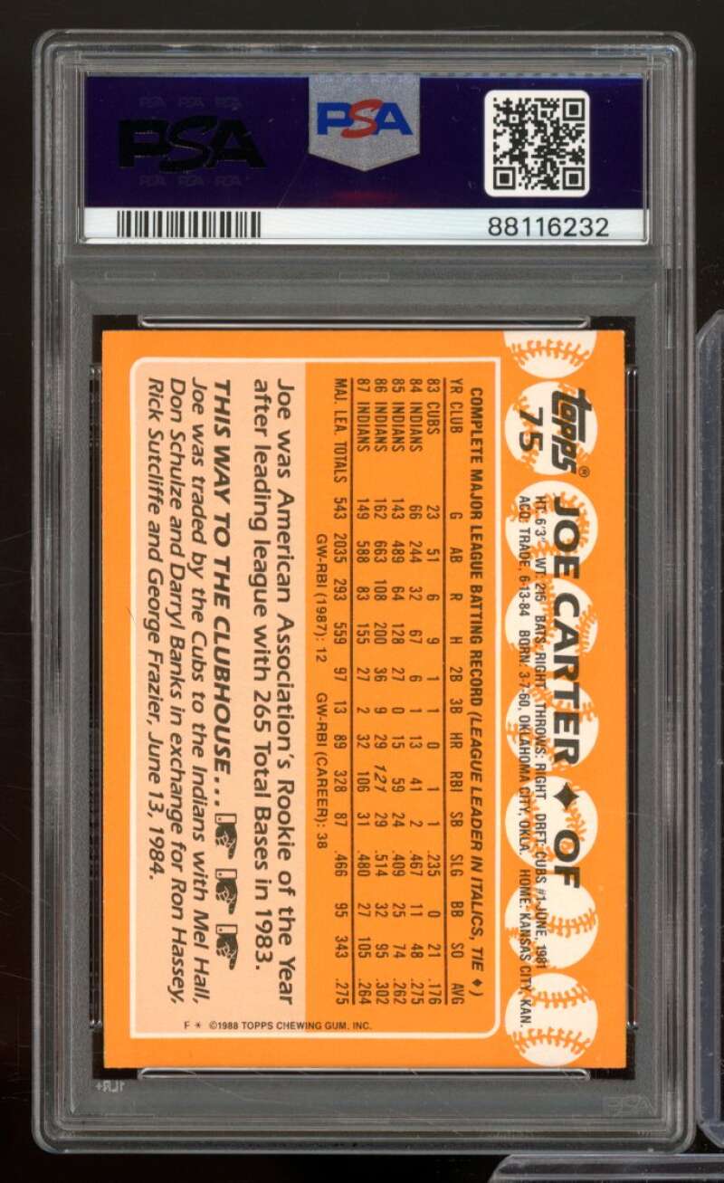 Joe Carter Card 1988 Topps Tiffany #75 PSA 9 Image 2