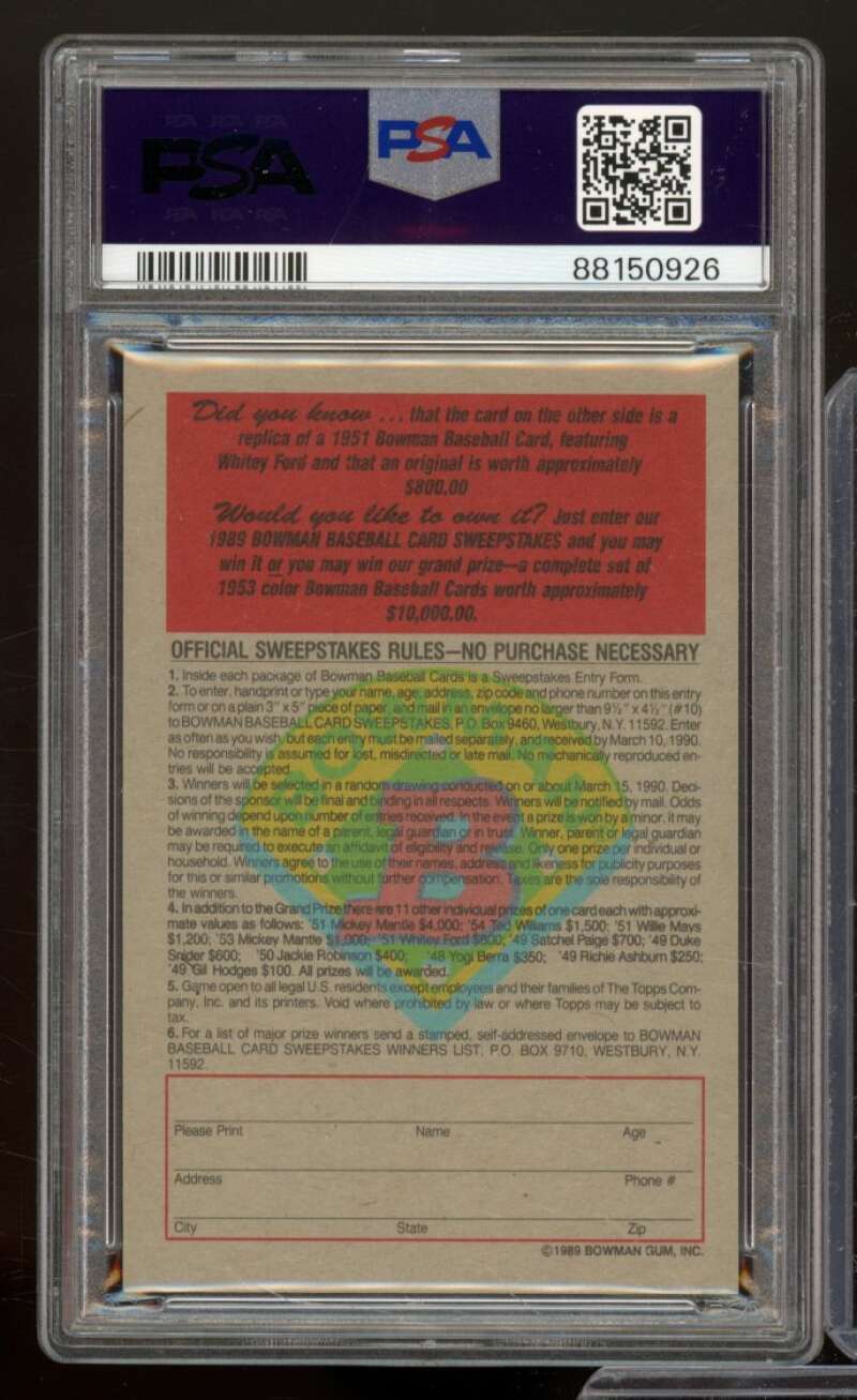 Whitey Ford Card 1989 Bowman Inserts 1951 Reprint #nno PSA 9 Image 2