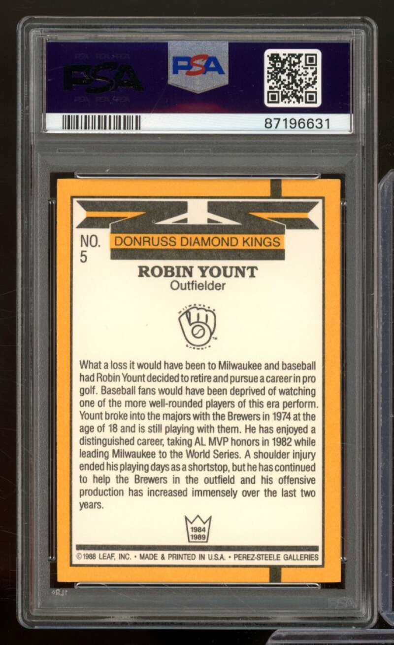 Robin Yount Card 1989 Donruss #5 PSA 9 Image 2