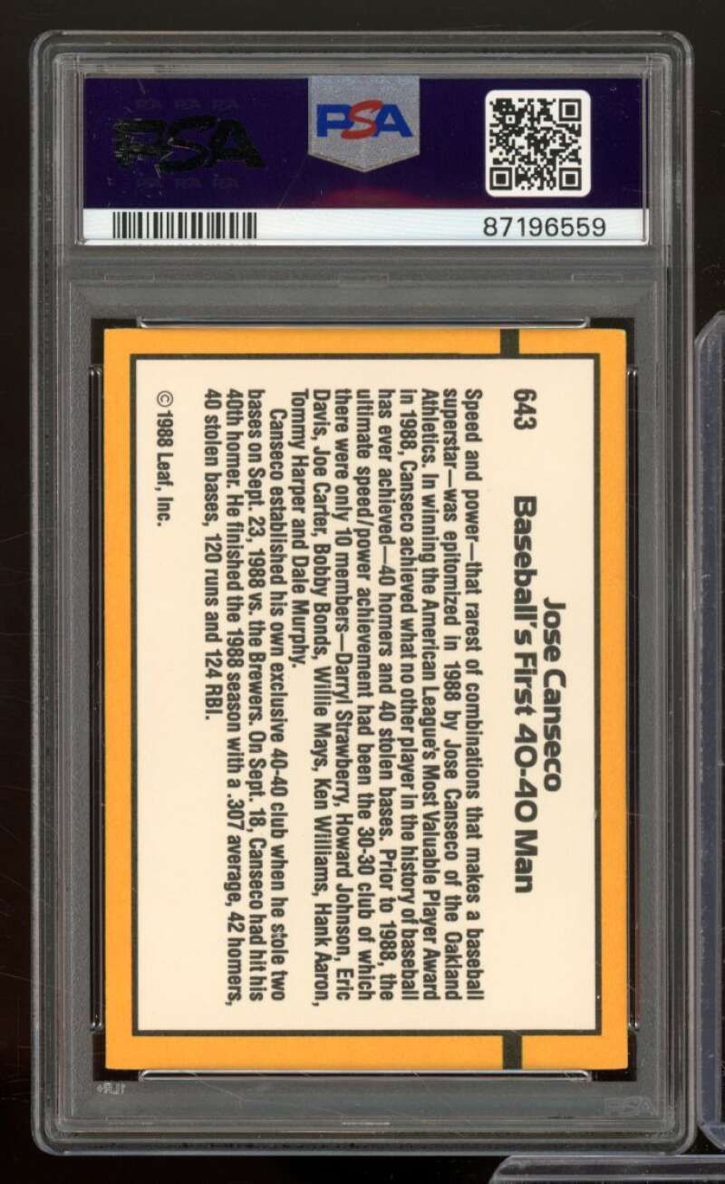 Jose Canseco Card 1989 Donruss #643 PSA 8 Image 2