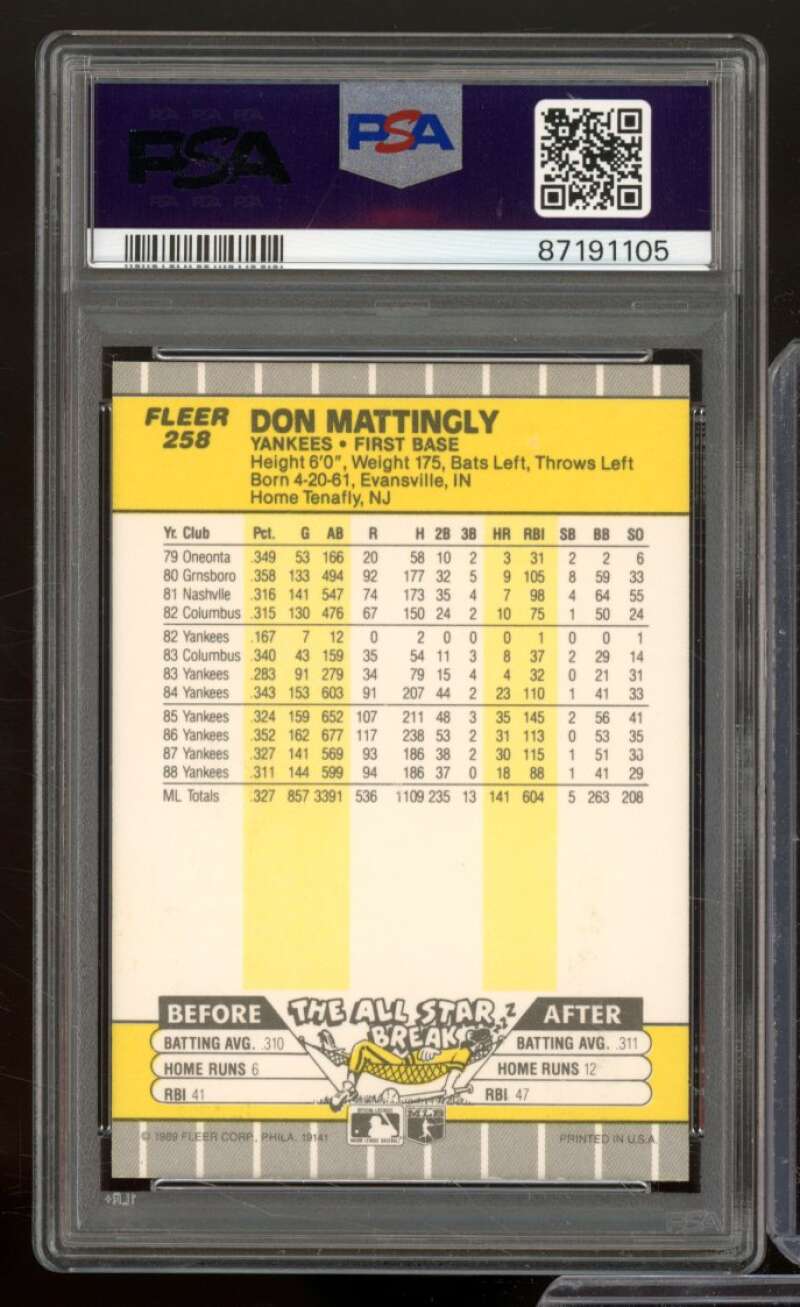 Don Mattingly Card 1989 Fleer #258 PSA 9 Image 2