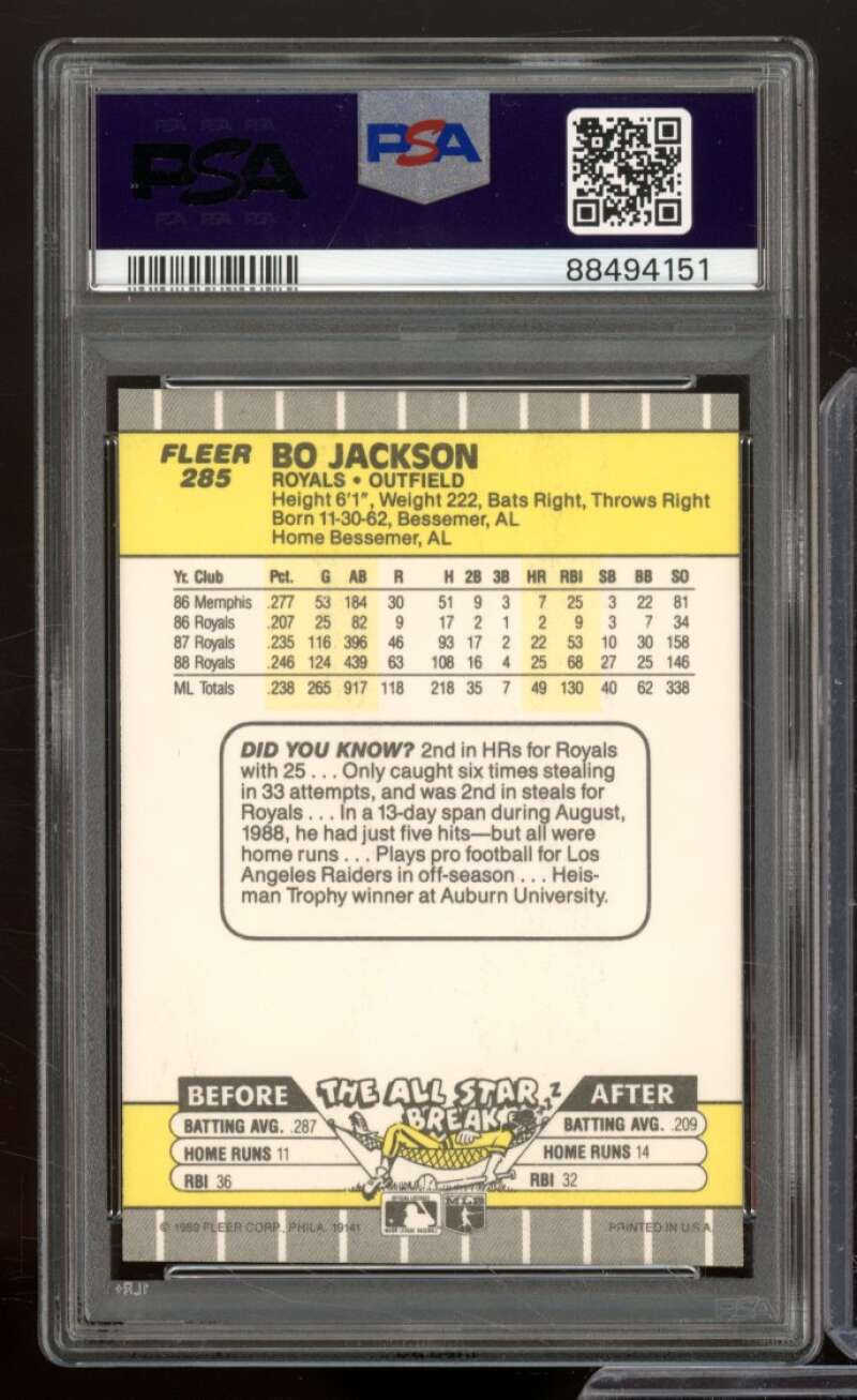 Bo Jackson Card 1989 Fleer #285 PSA 9 Image 2