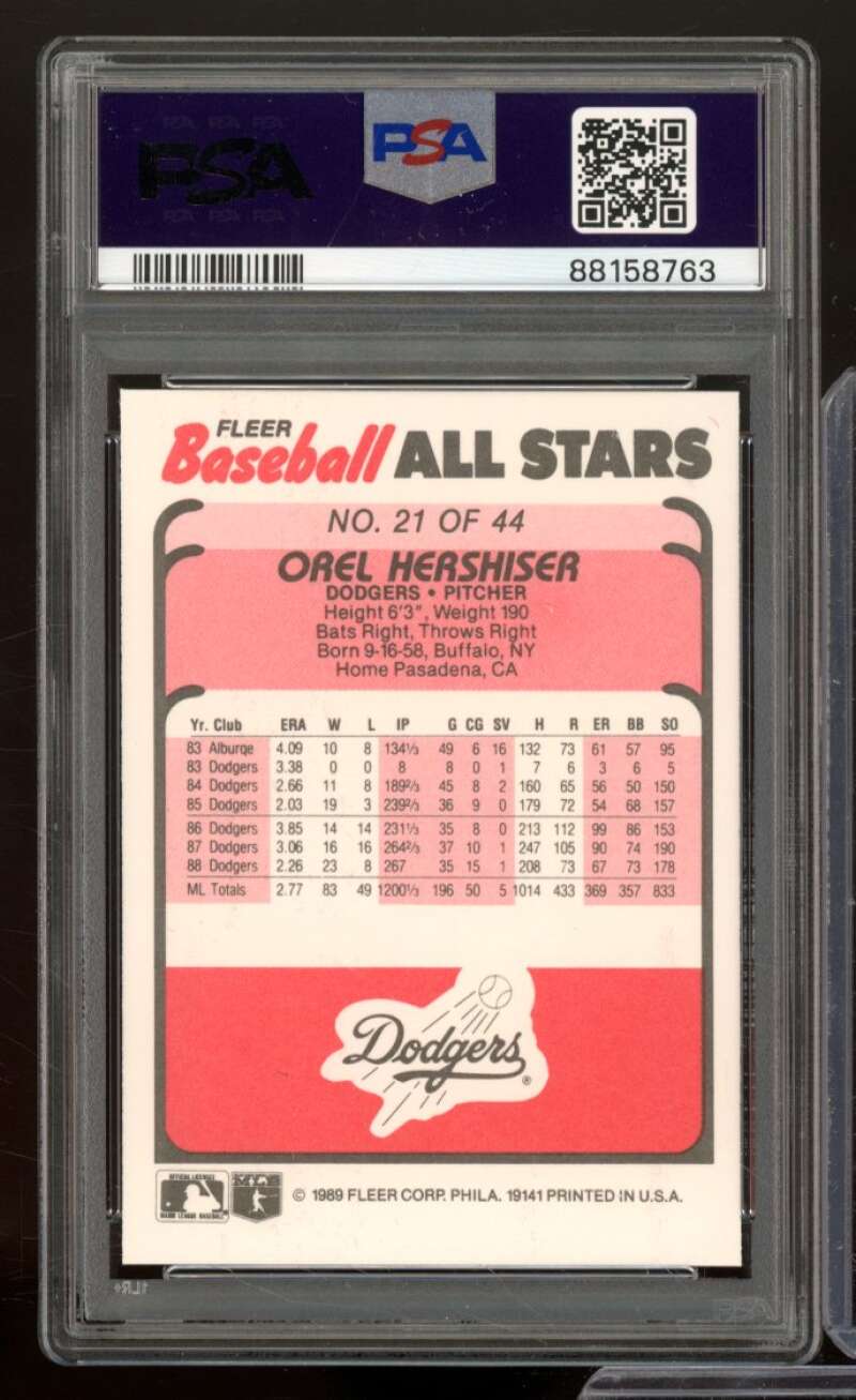 Orel Hershiser Card 1989 Fleer Baseball All-Stars #21 PSA 9 Image 2