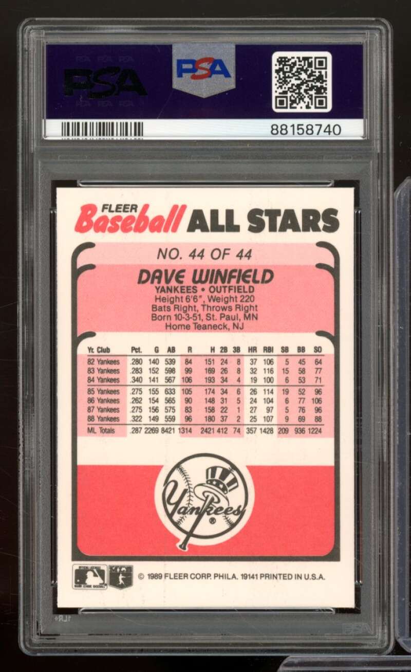 Dave Winfield Card 1989 Fleer Baseball All-Stars #44 PSA 9 Image 2