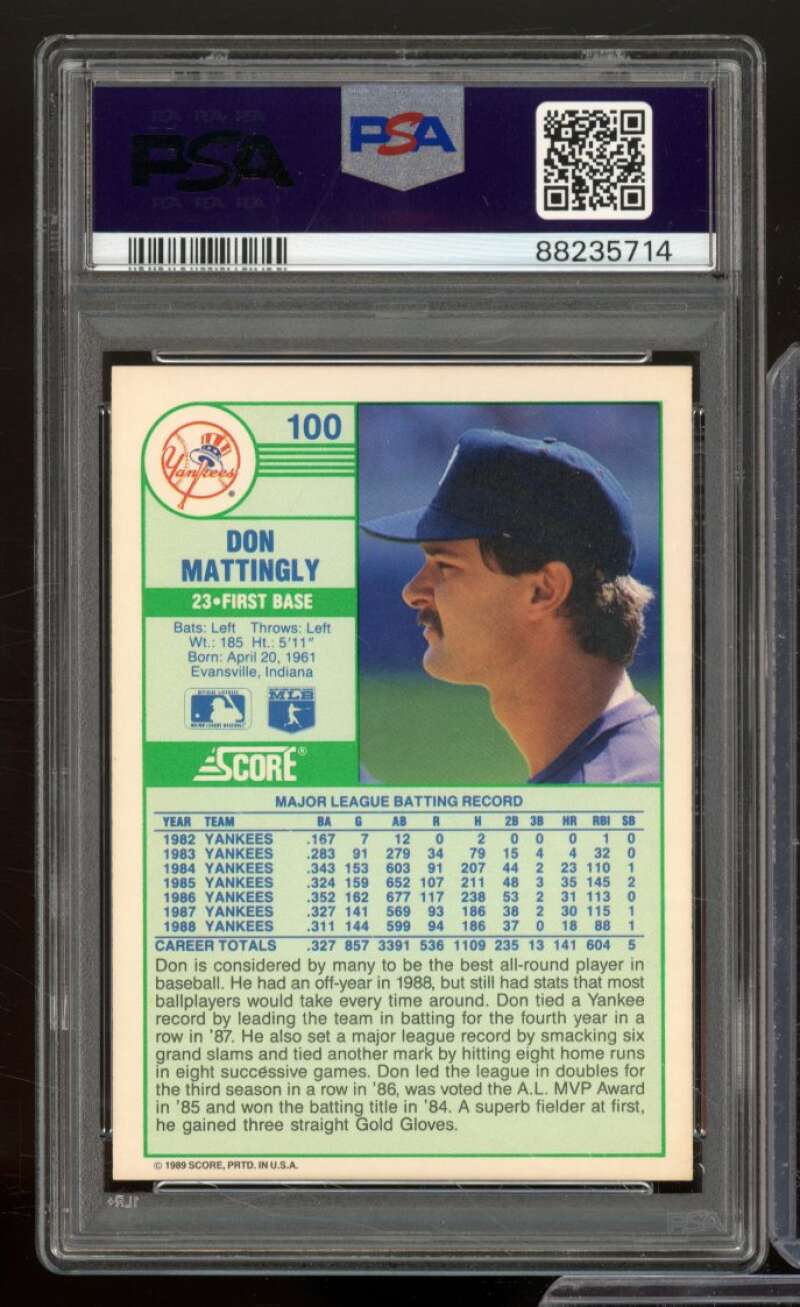 Don Mattingly Card 1989 Score #100 PSA 8 Image 2