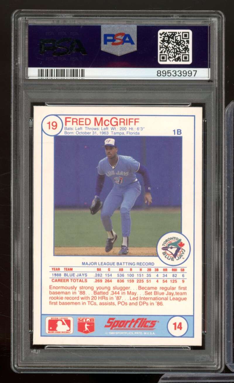 Fred McGriff Card 1989 Sportflics #14 PSA 9 Image 2