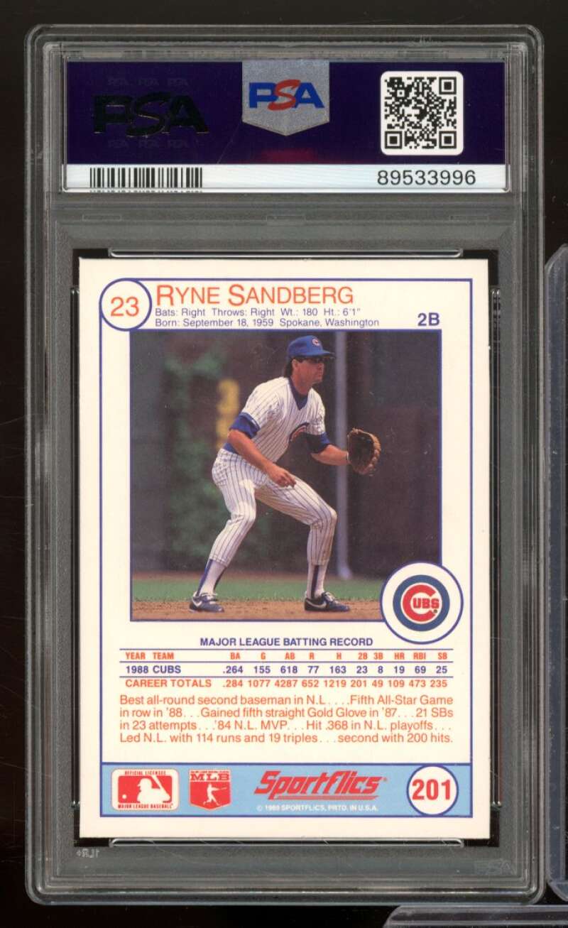 Ryne Sandberg Card 1989 Sportflics #201 PSA 9 Image 2