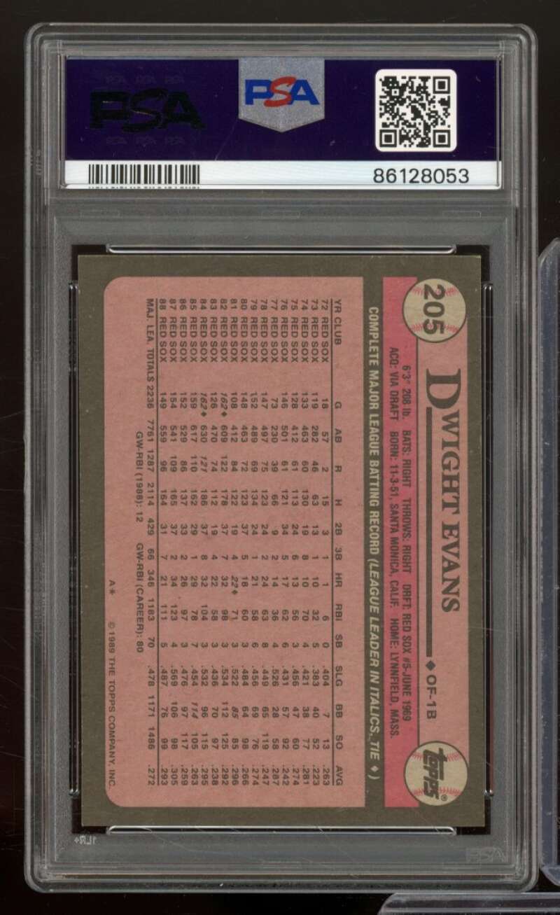 Dwight Evans Card 1989 Topps #205 PSA 9 Image 2