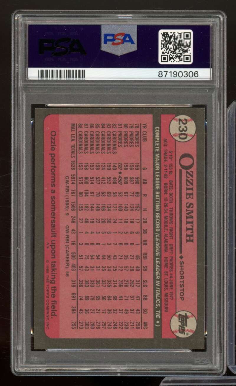 Ozzie Smith Card 1989 Topps #230 PSA 8 Image 2