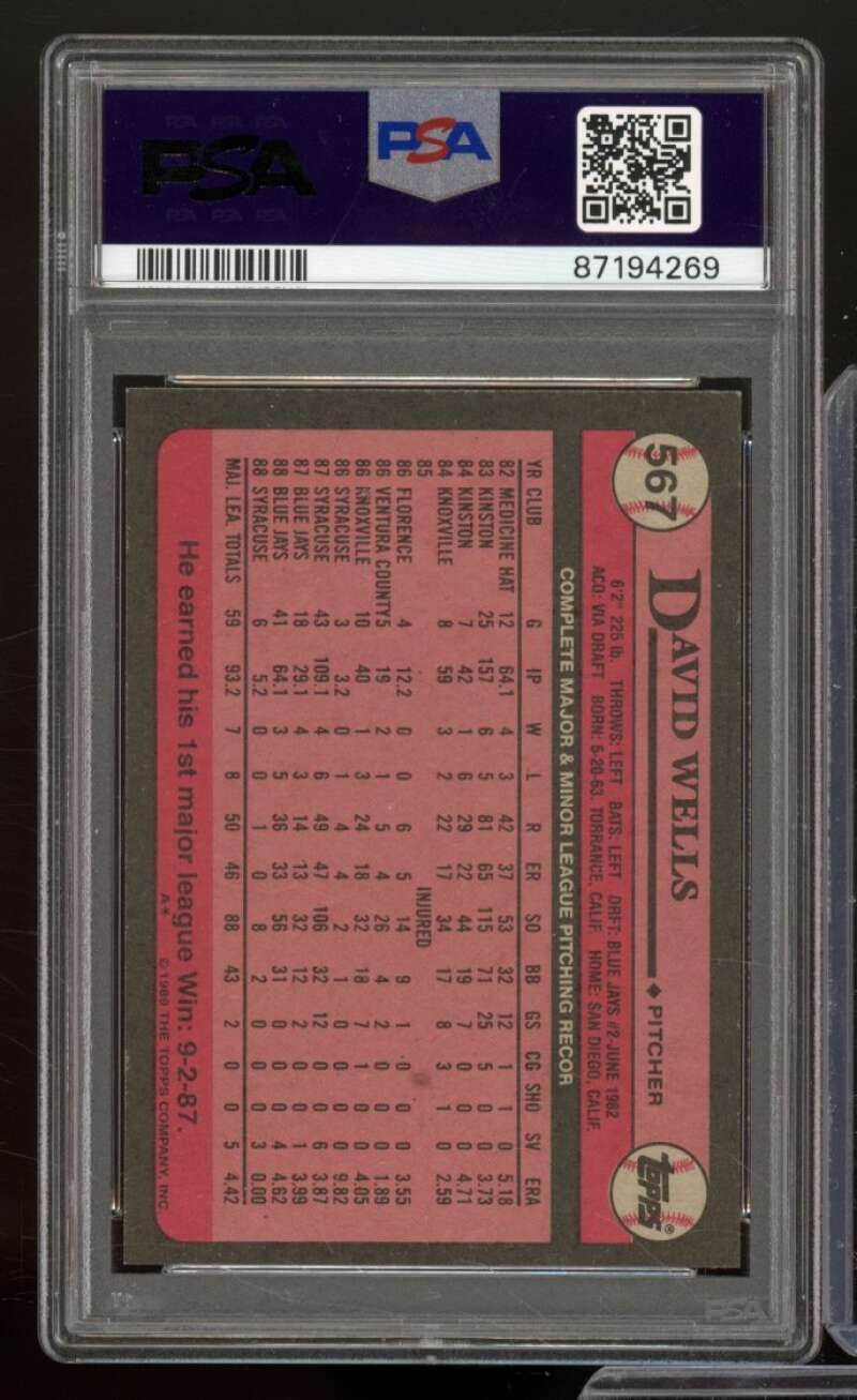 David Wells Card 1989 Topps #567 PSA 8 Image 2