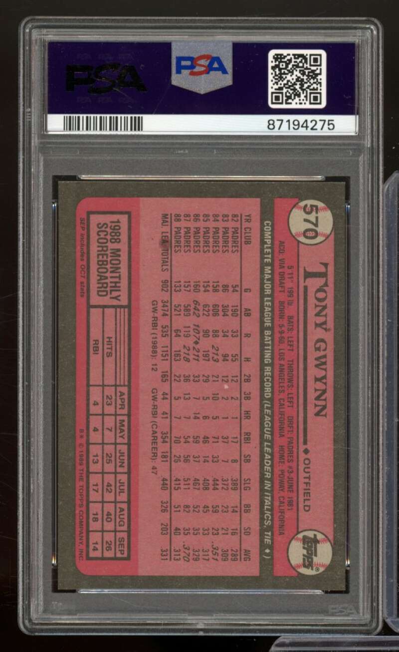 Tony Gwynn Card 1989 Topps #570 PSA 8 Image 2