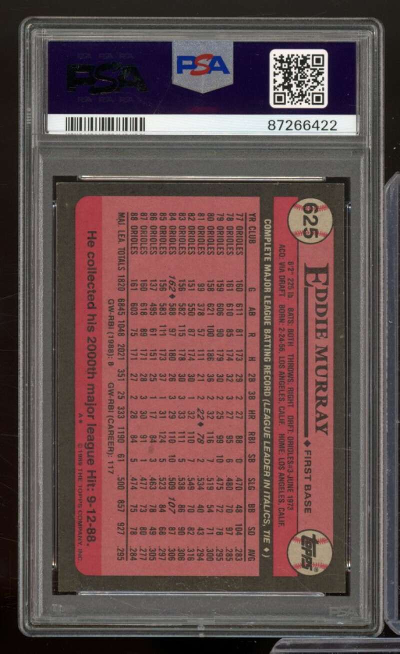 Eddie Murray Card 1989 Topps #625 PSA 9 Image 2