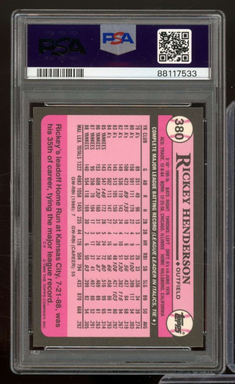 Rickey Henderson Card 1989 Topps Tiffany #380 PSA 8 Image 2