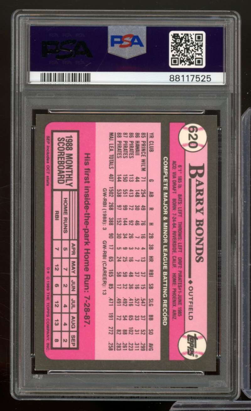 Barry Bonds Card 1989 Topps Tiffany #620 PSA 8 Image 2