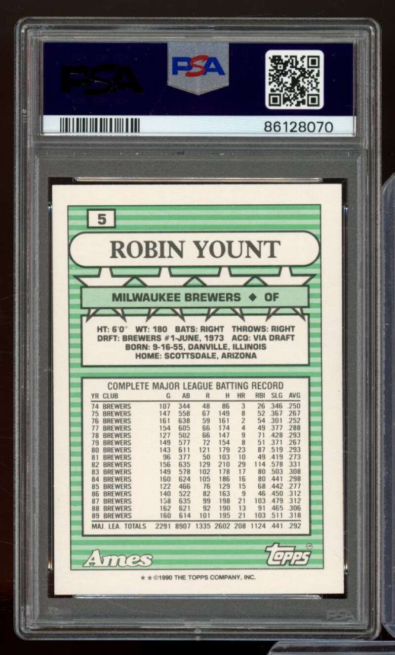 Robin Yount Card 1990 Ames All-Stars #5 PSA 9 Image 2