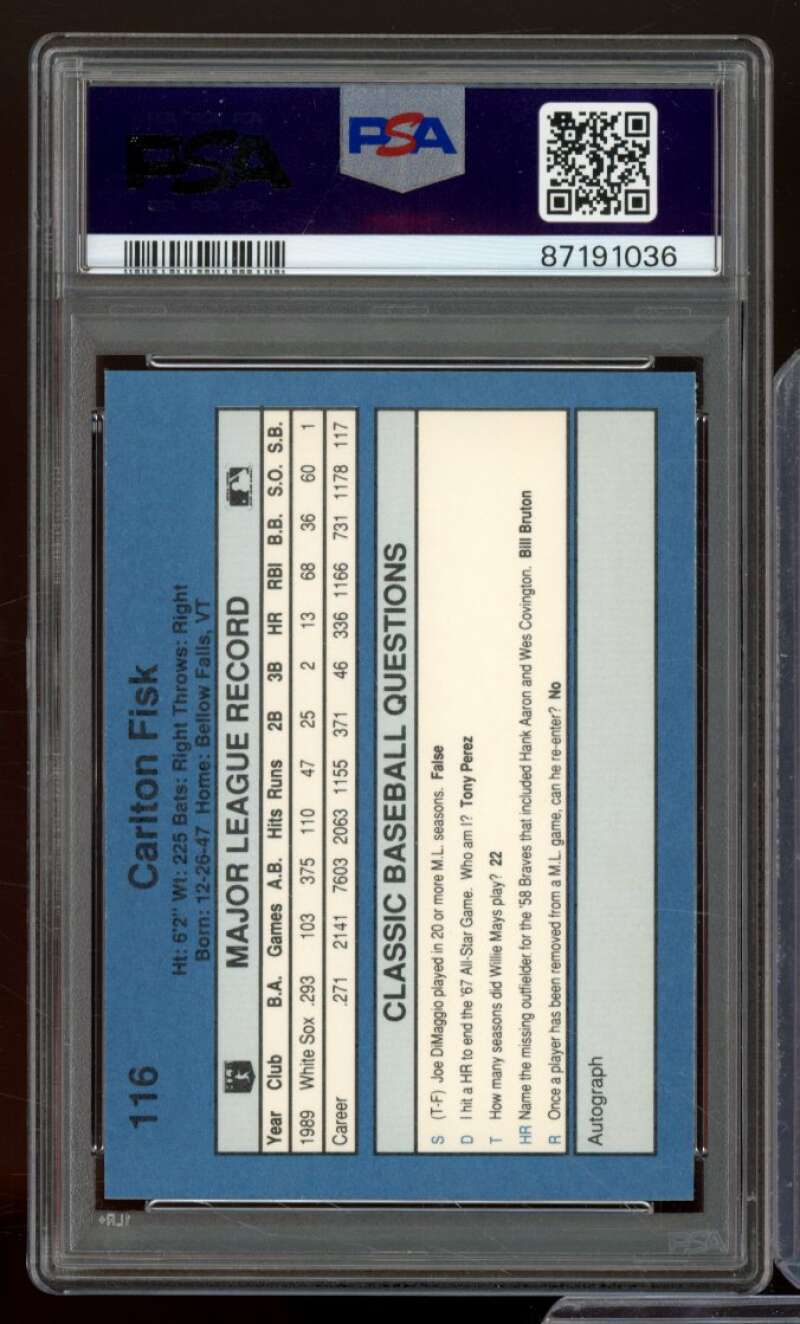 Carlton Fisk Card 1990 Classic #116 PSA 9 Image 2