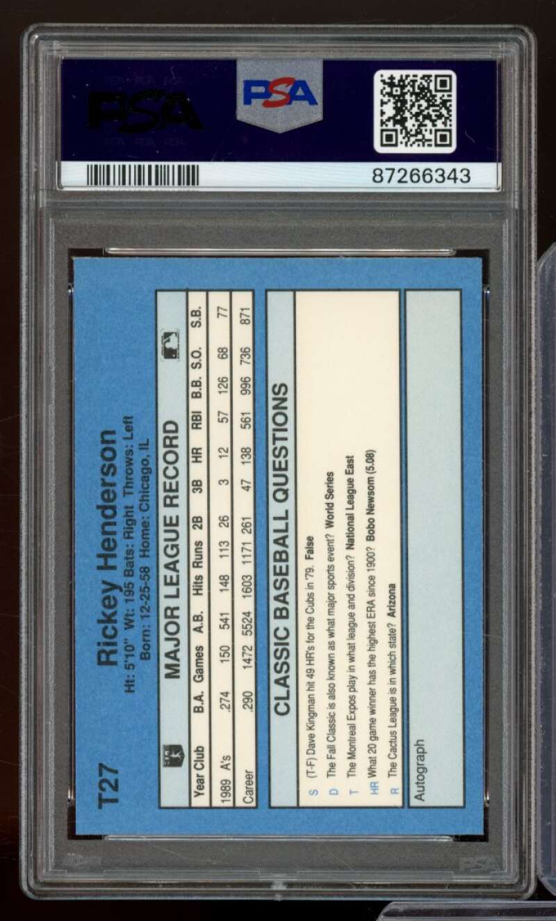 Rickey Henderson Card 1990 Classic #T27 PSA 8 Image 2