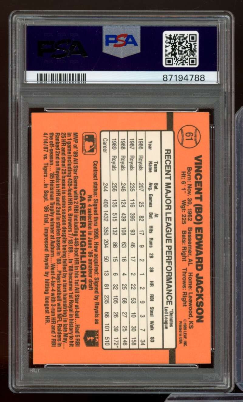 Bo Jackson Card 1990 Donruss #61 PSA 6 Image 2