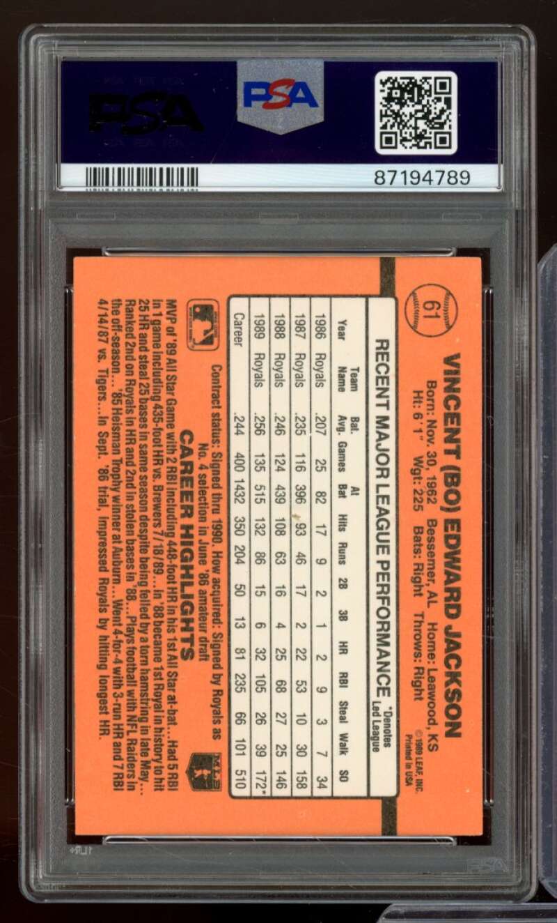 Bo Jackson Card 1990 Donruss #61 PSA 9 Image 2