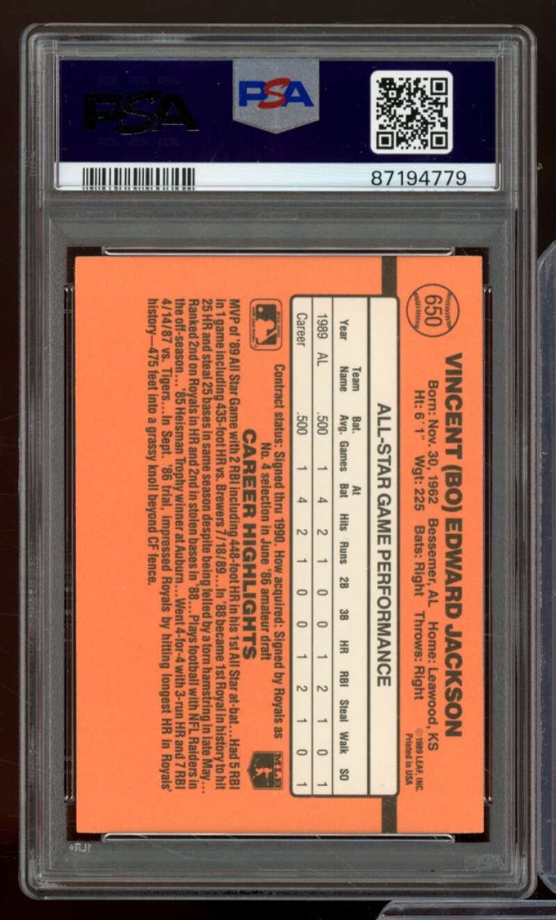 Bo Jackson Card 1990 Donruss #650 PSA 9 Image 2