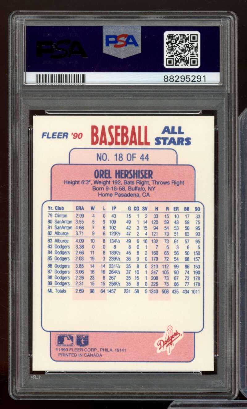 Orel Hershiser Card 1990 Fleer All-Stars #18 PSA 9 Image 2