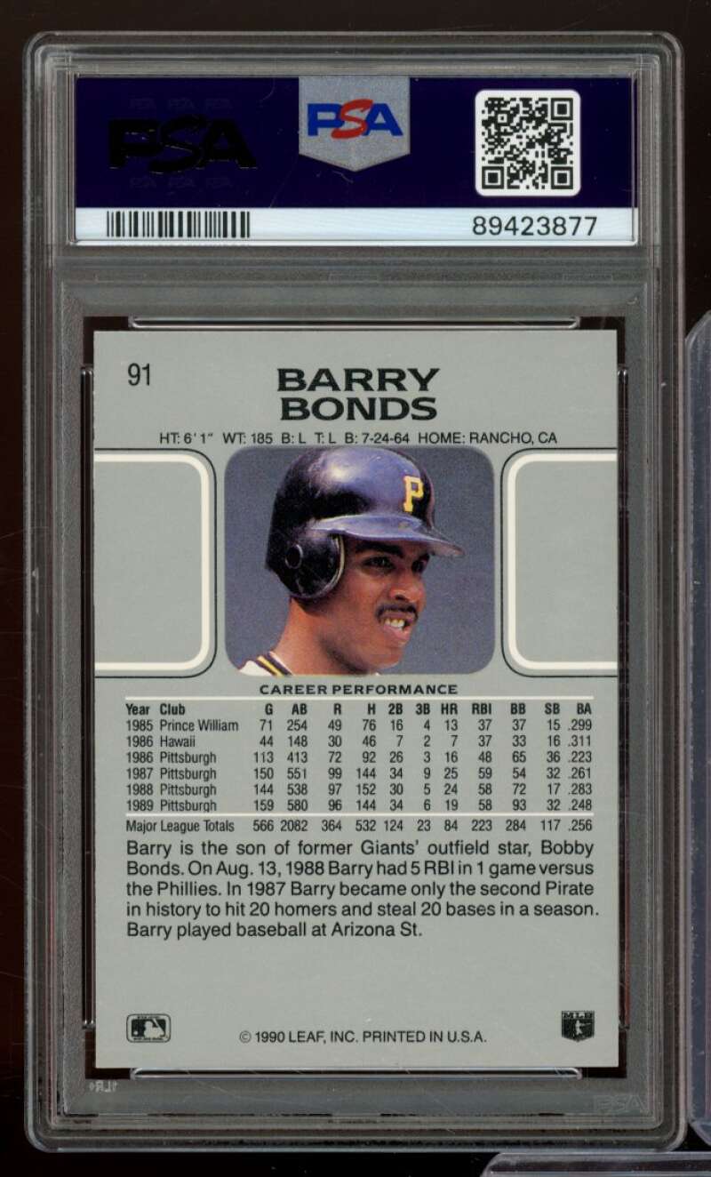 Barry Bonds Card 1990 Leaf #91 PSA 9 Image 2