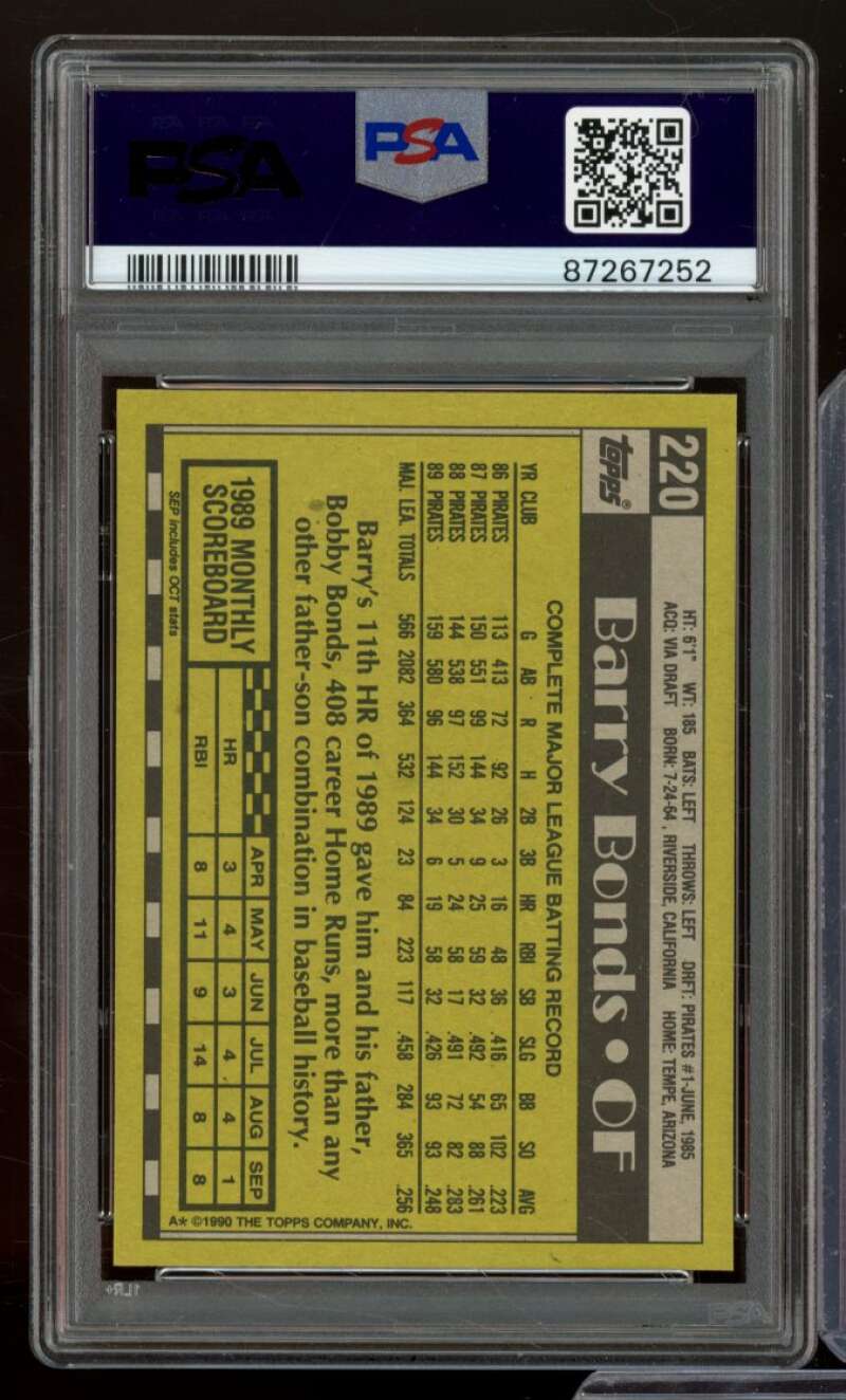 Barry Bonds Card 1990 Topps #220 PSA 8 Image 2