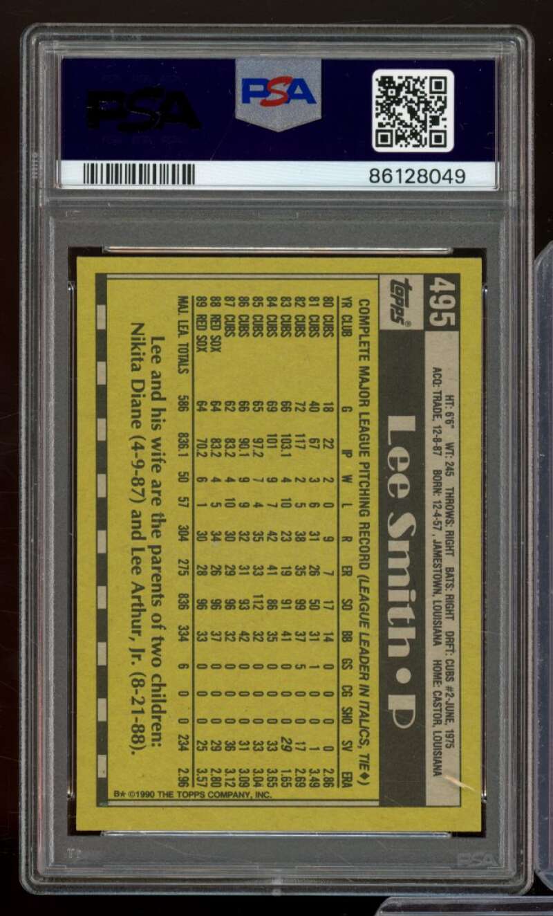 Lee Smith Card 1990 Topps #495 PSA 9 Image 2