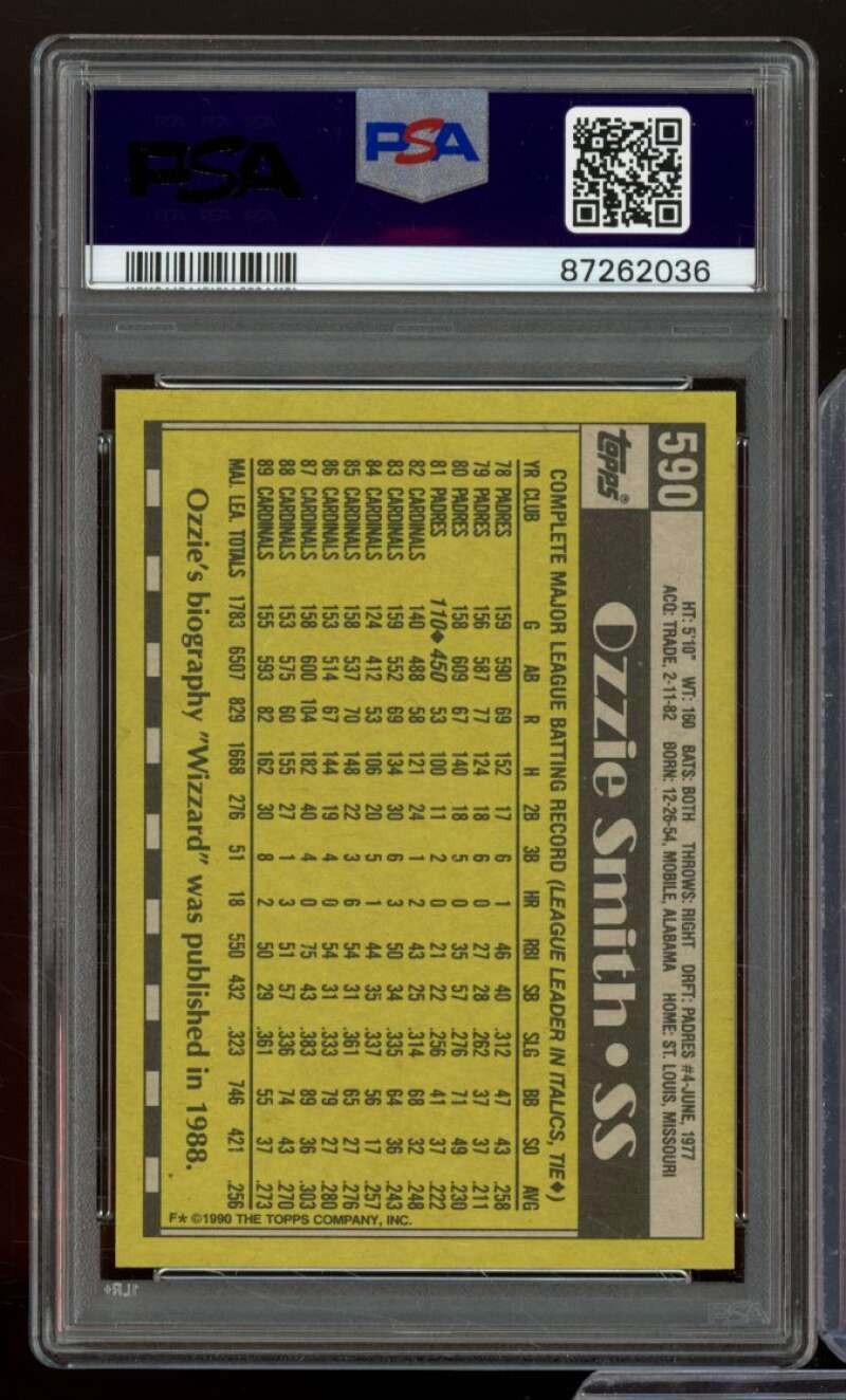 Ozzie Smith Card 1990 Topps #590 PSA 9 Image 2