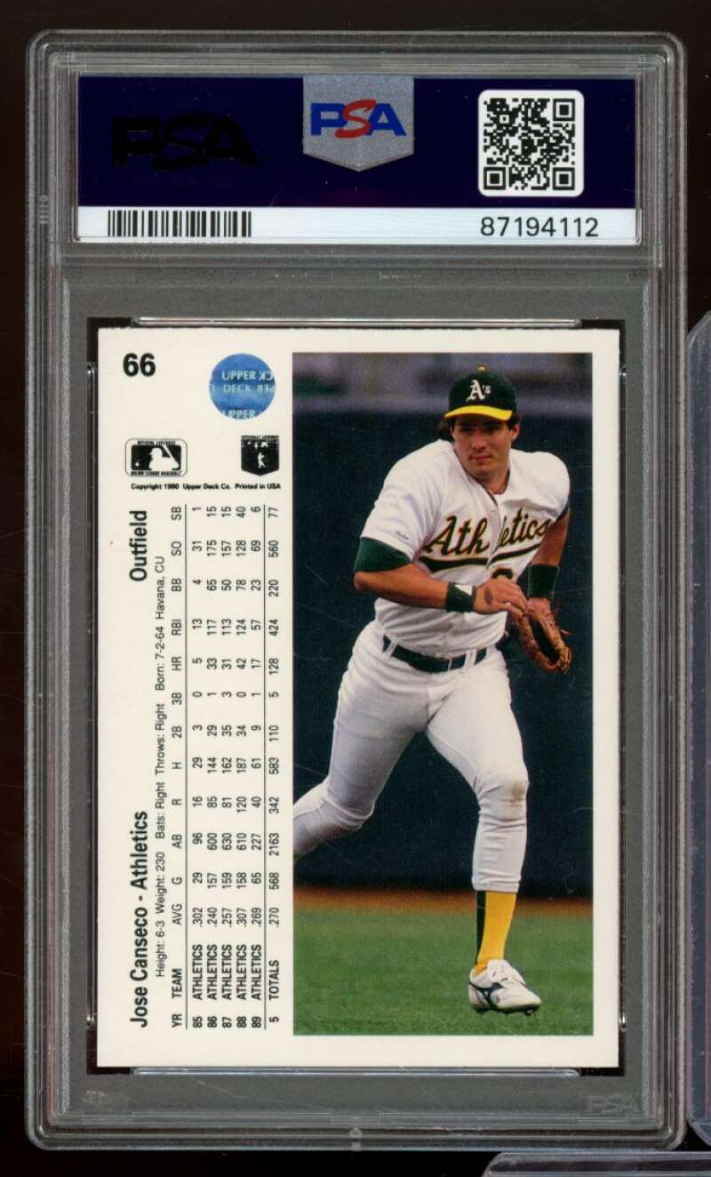 Jose Canseco Card 1990 Upper Deck #66 PSA 9 Image 2