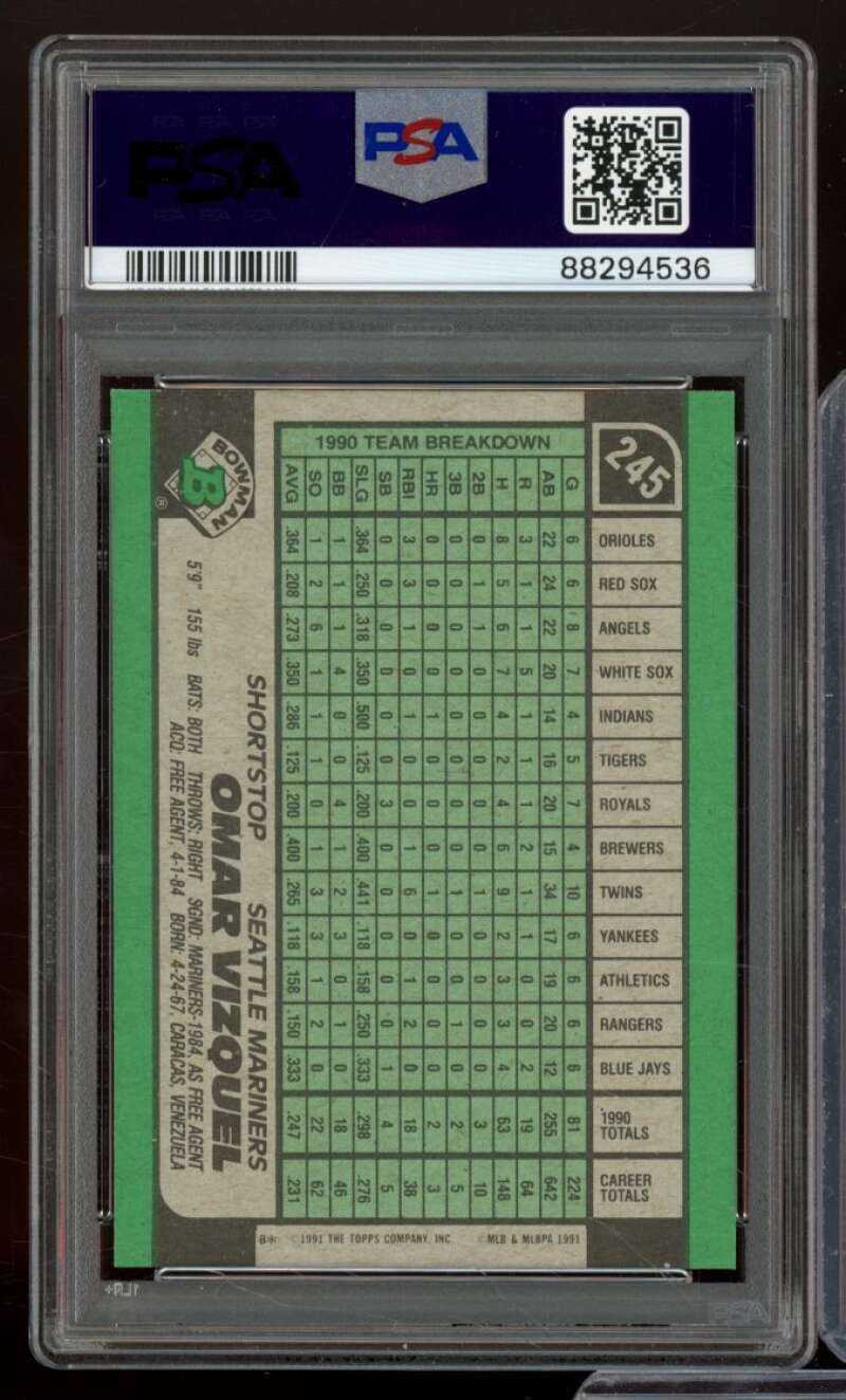 Omar Vizquel Card 1991 Bowman #245 PSA 8 Image 2