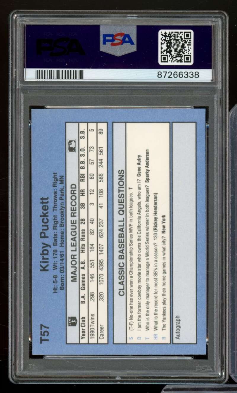 Kirby Puckett Card 1991 Classic #T57 PSA 9 Image 2