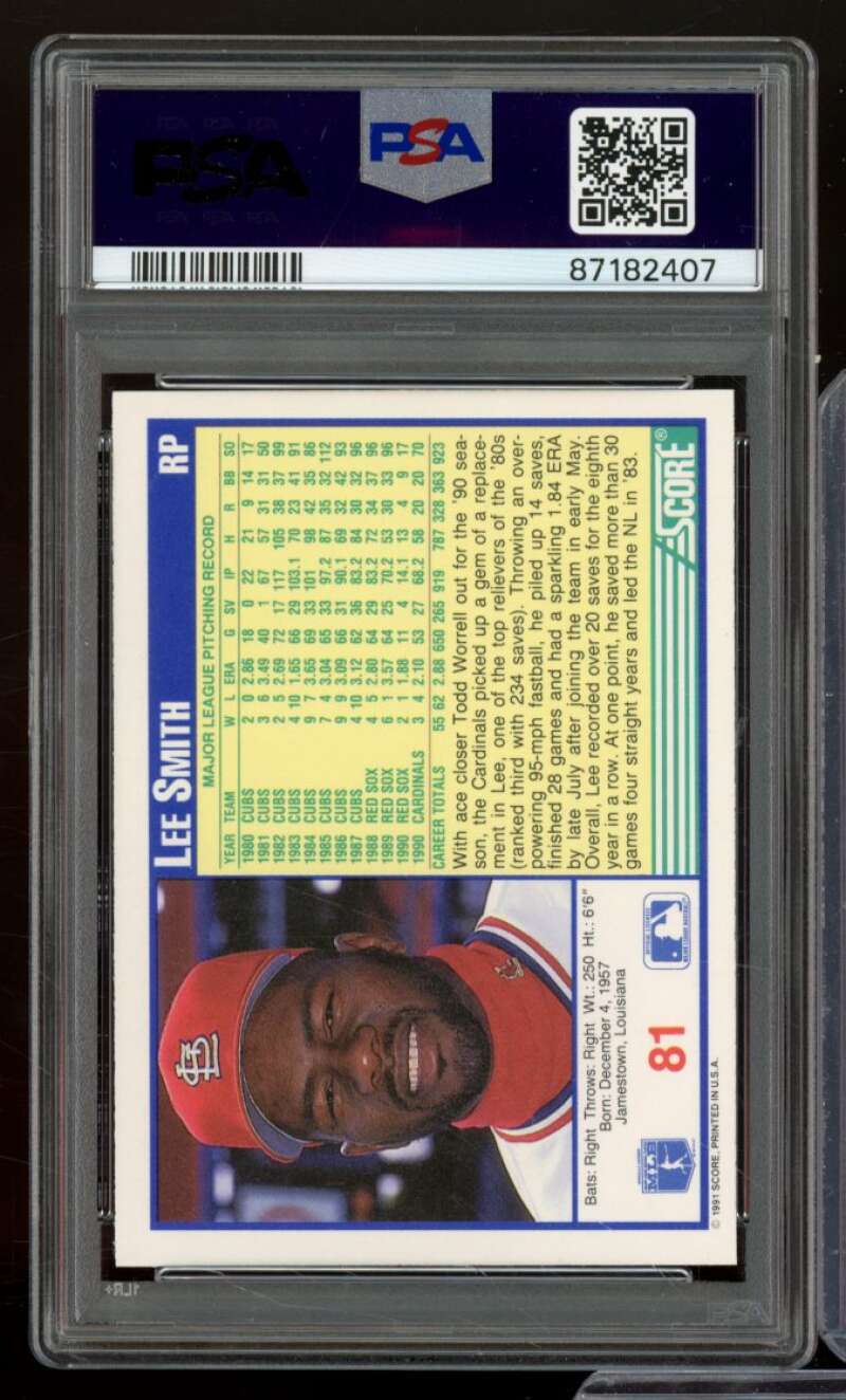 Lee Smith Card 1991 Score #81 PSA 9 Image 2