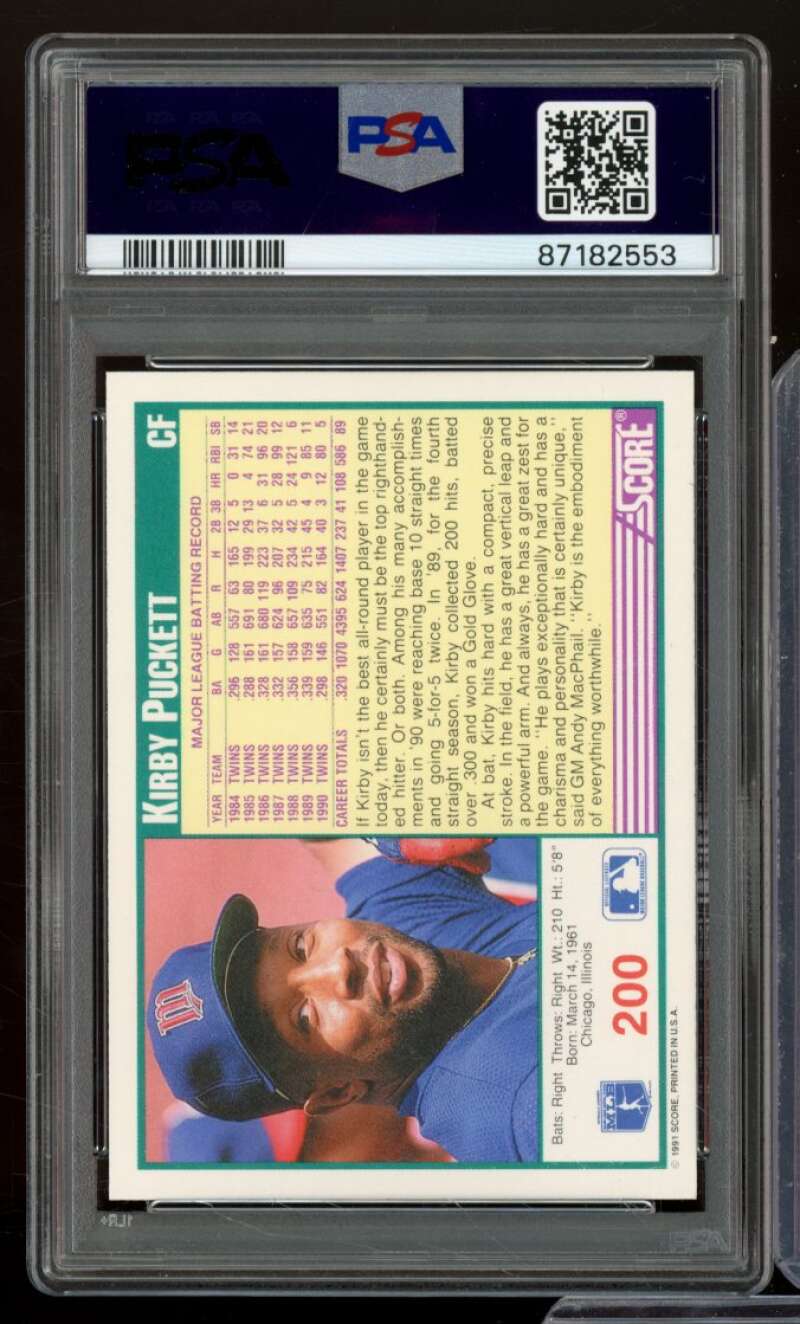 Kirby Puckett Card 1991 Score #200 PSA 9 Image 2