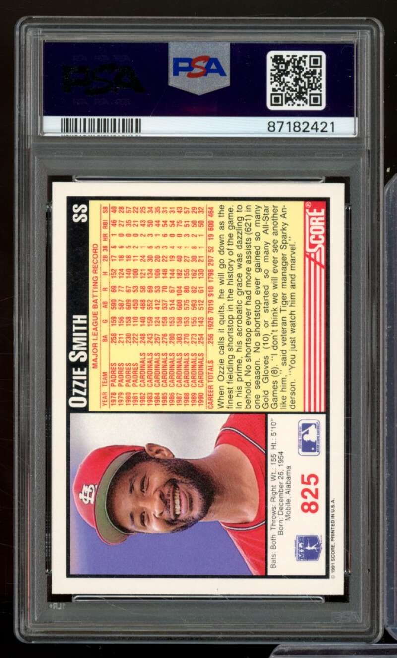 Ozzie Smith Card 1991 Score #825 PSA 6 Image 2