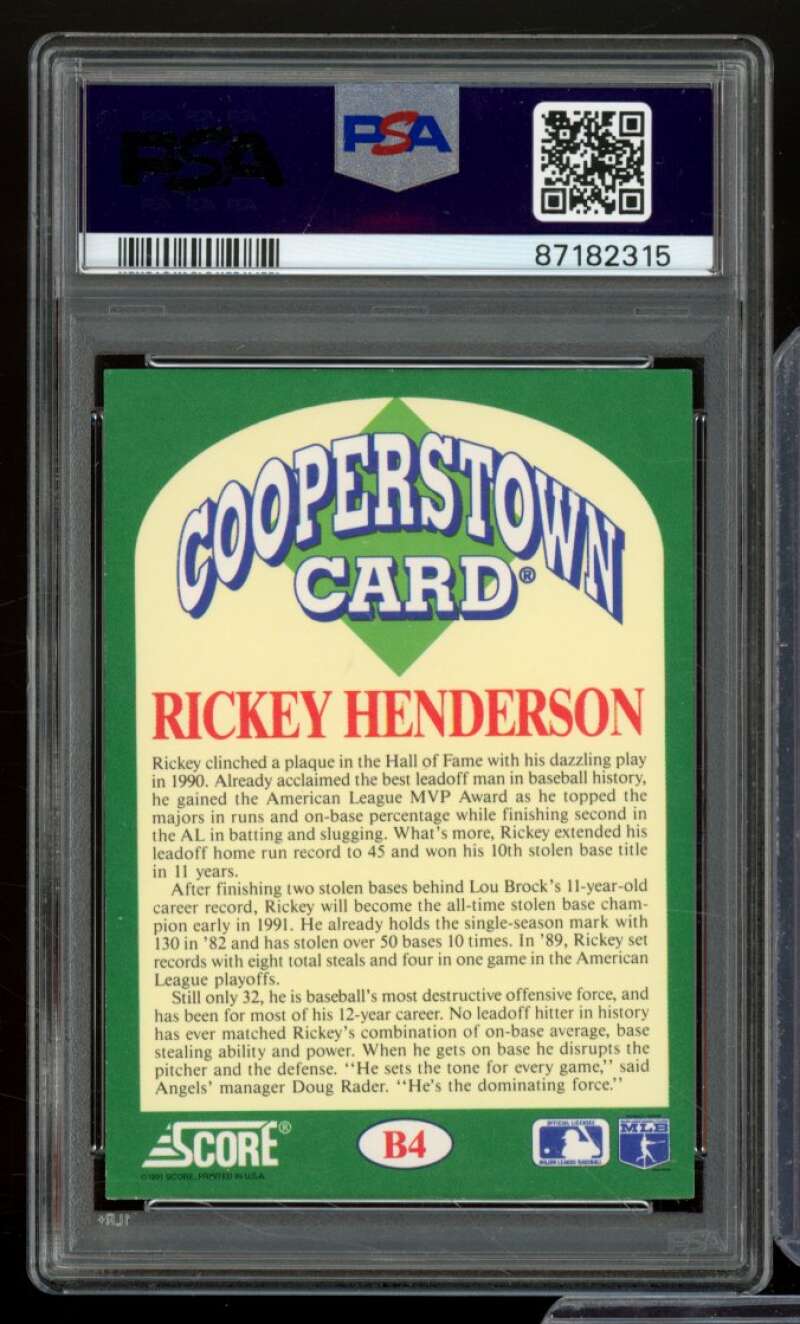 Rickey Henderson Card 1991 Score Cooperstown #B4 PSA 9 Image 2