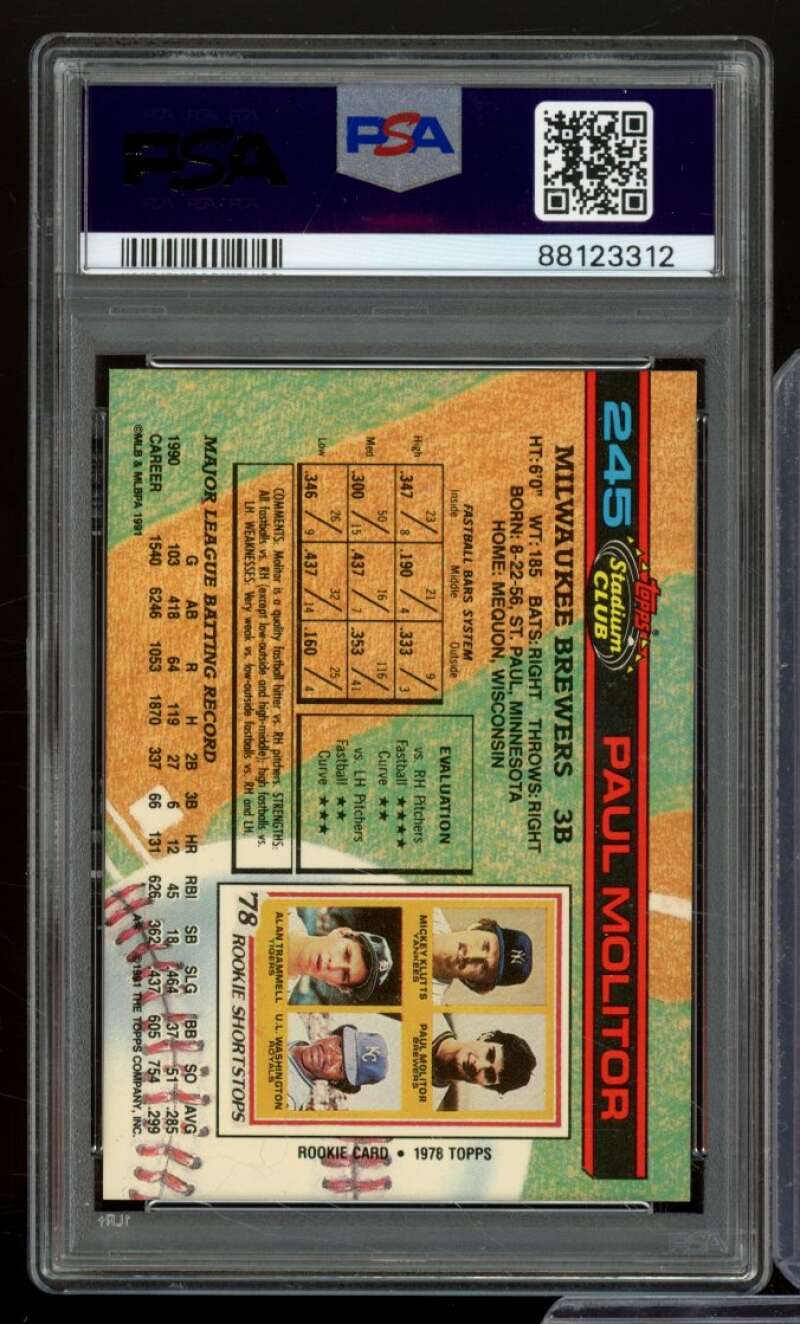 Paul Molitor Card 1991 Stadium Club #245 PSA 9 Image 2