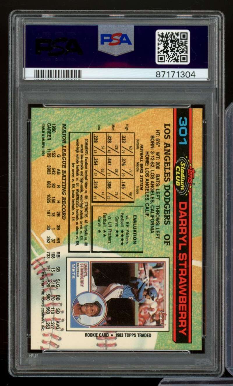 Darryl Strawberry Card 1991 Stadium Club #301 PSA 9 Image 2