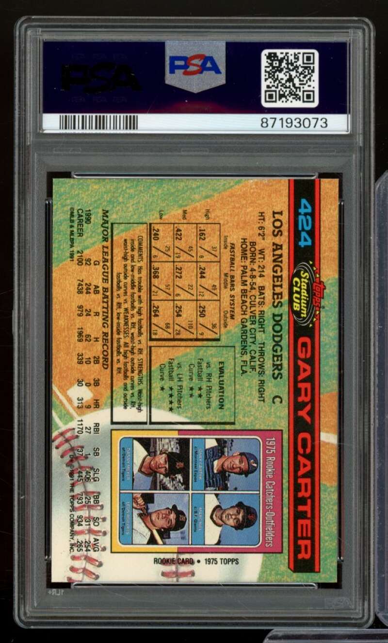 Gary Carter Card 1991 Stadium Club #424 PSA 6 Image 2