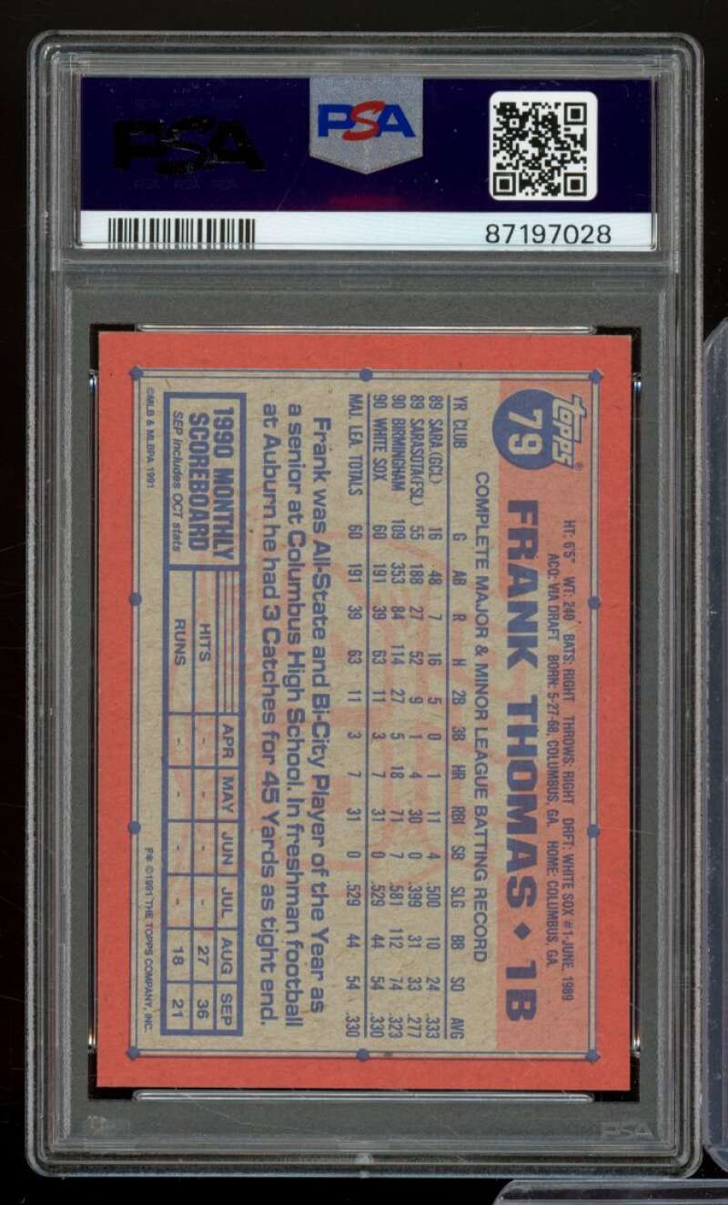 Frank Thomas Card 1991 Topps #79 PSA 9 Image 2