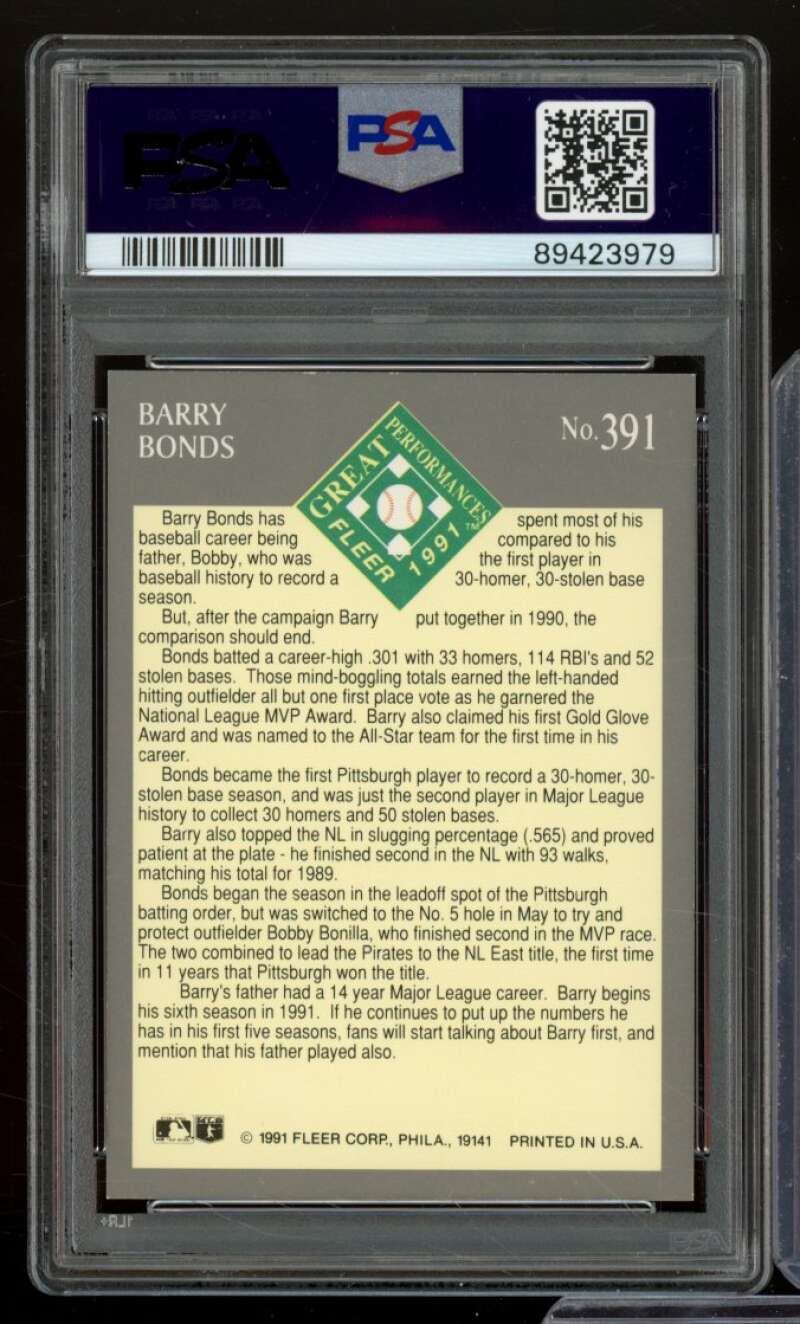 Barry Bonds Card 1991 Ultra #391 PSA 8 Image 2