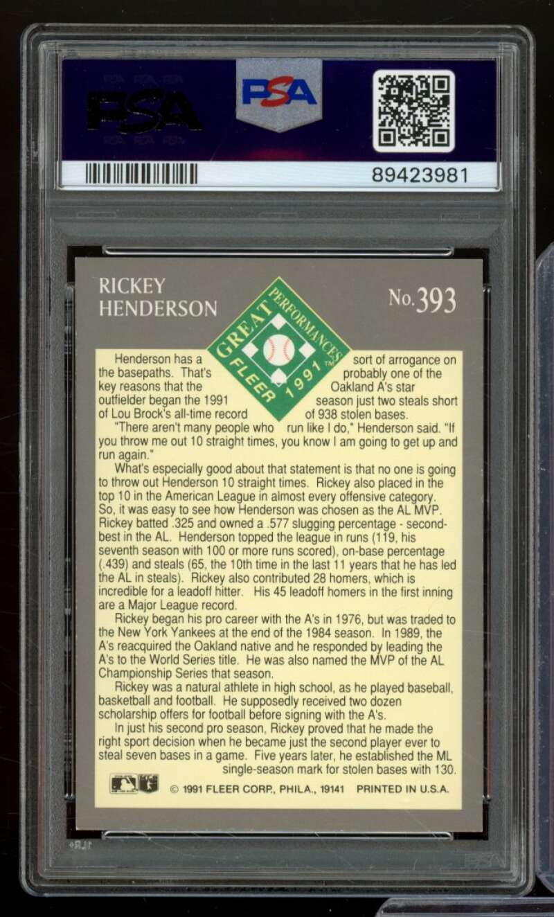 Rickey Henderson Card 1991 Ultra #393 PSA 8 Image 2