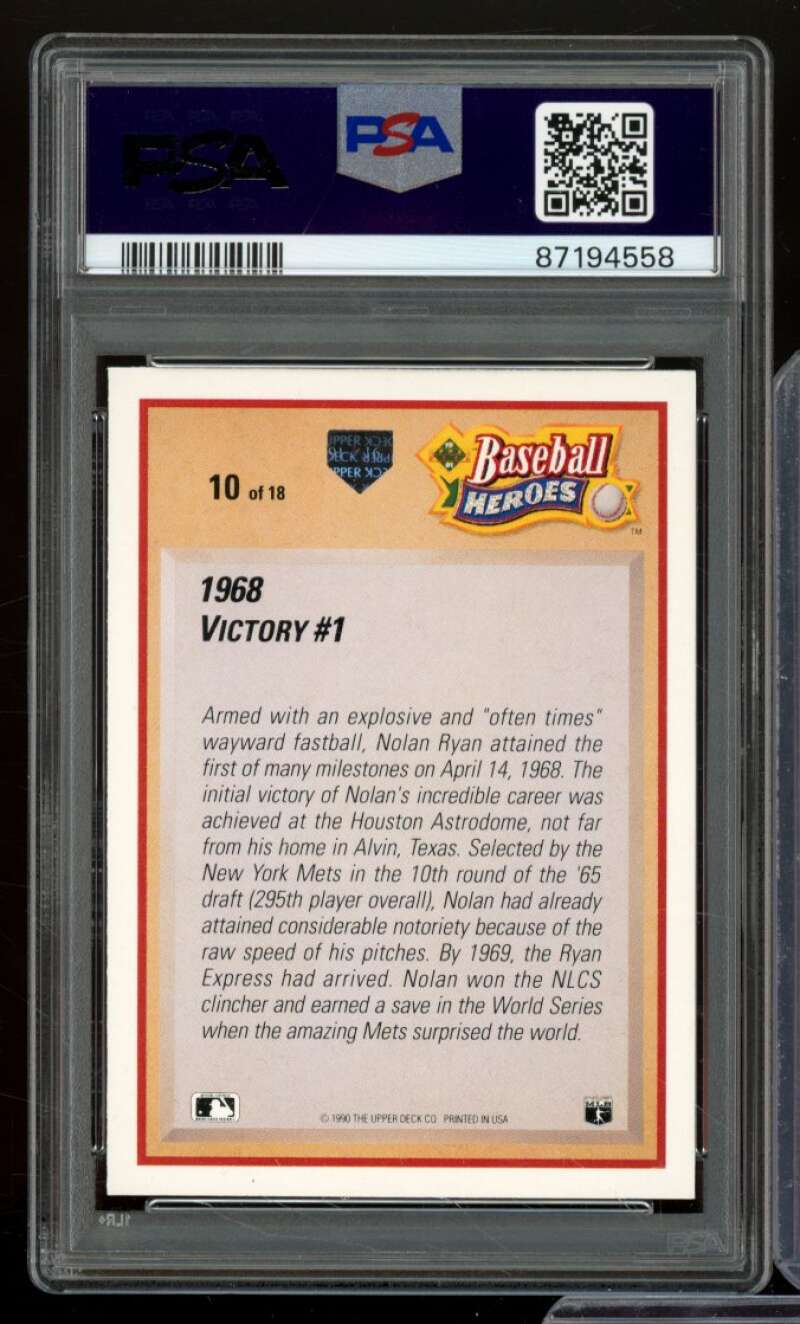 Nolan Ryan Card 1991 Upper Deck Heroes 1968 Victory #10 PSA 9 Image 2