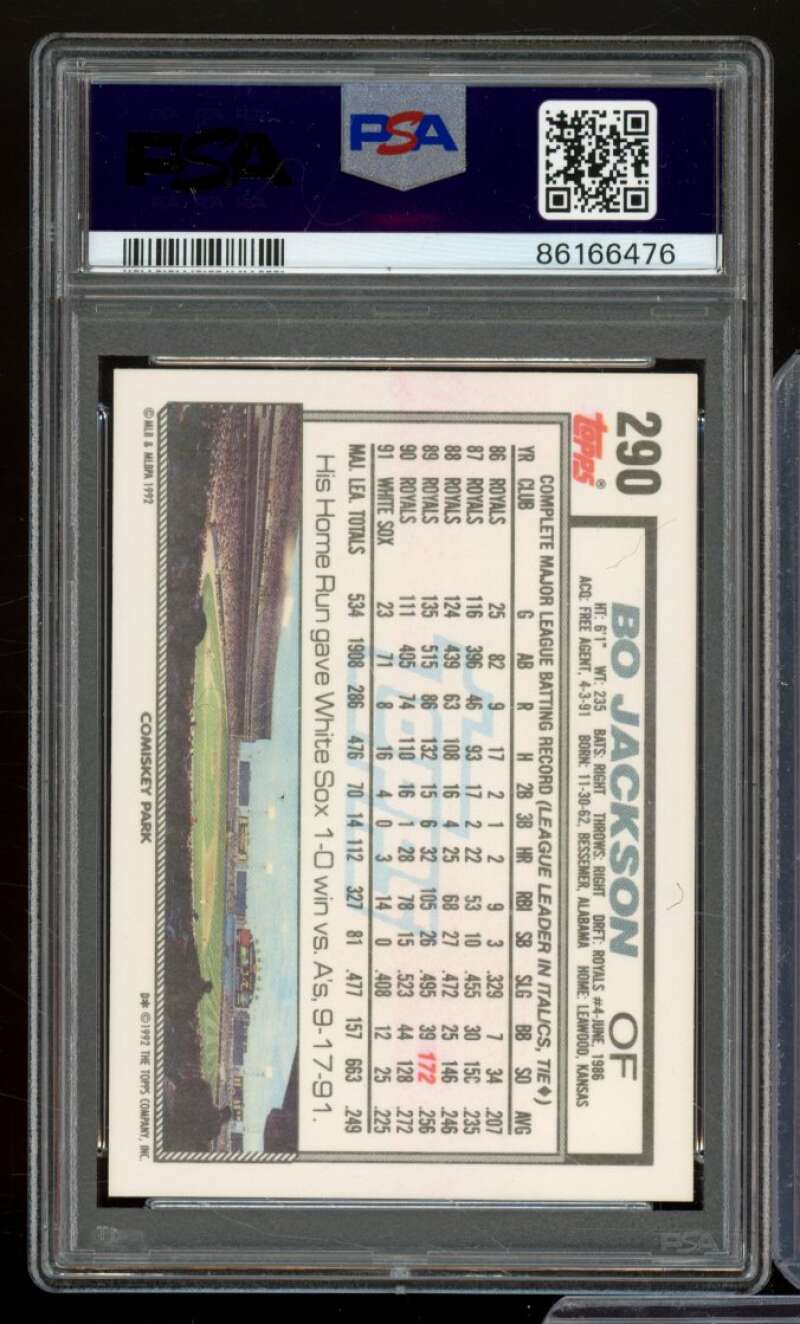 Bo Jackson Card 1992 Topps #290 PSA 9 Image 2