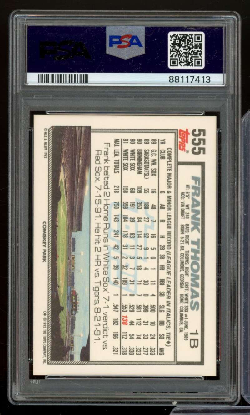 Frank Thomas Card 1992 Topps #555 PSA 9 Image 2