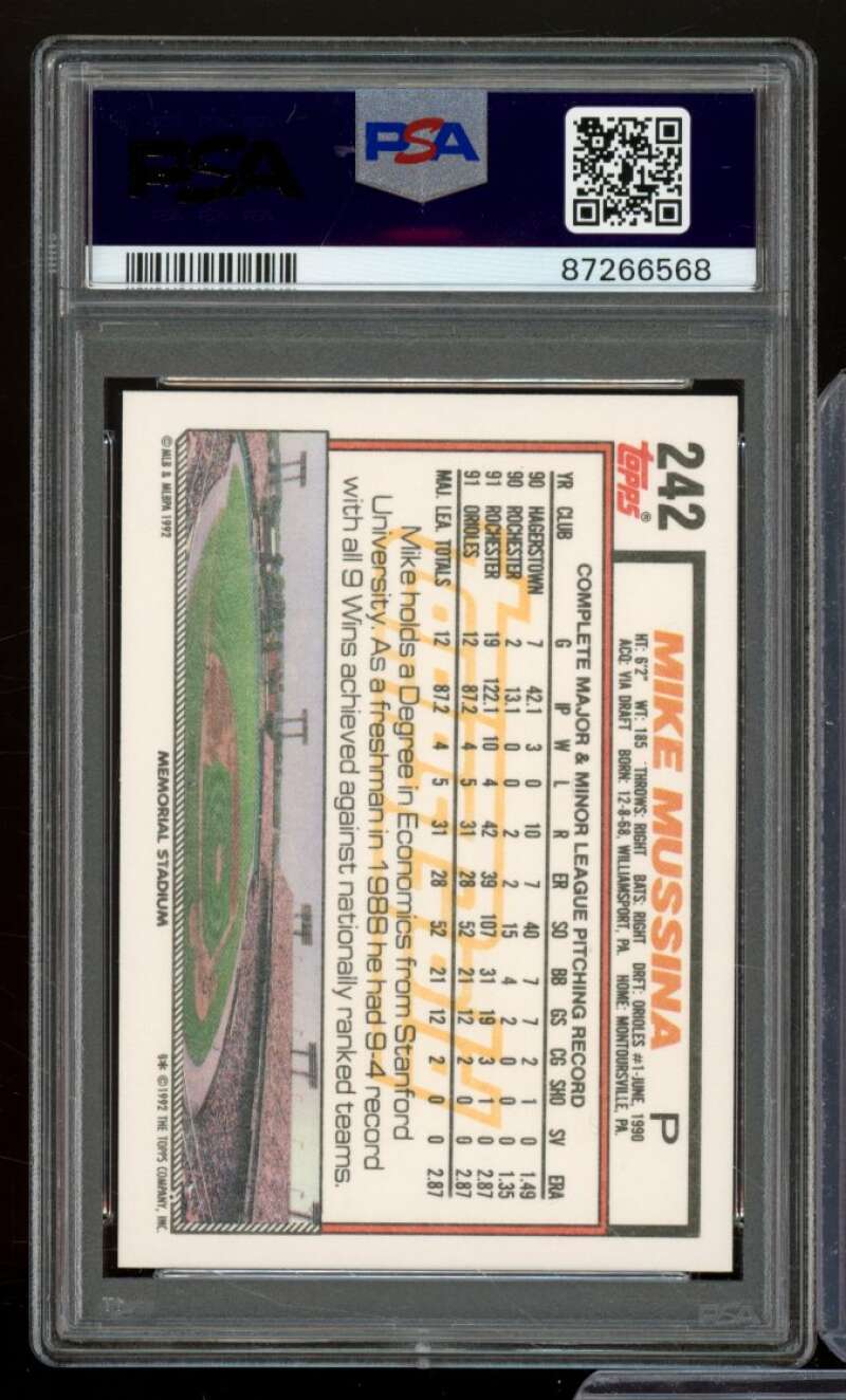 Mike Mussina Card 1992 Topps Gold #242 PSA 9 Image 2