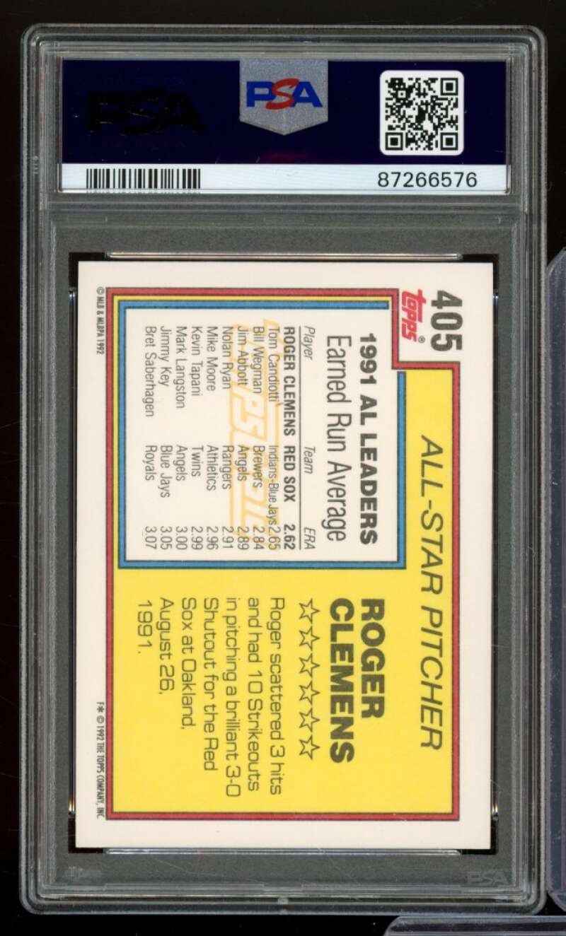 Roger Clemens Card 1992 Topps Gold #405 PSA 9 Image 2