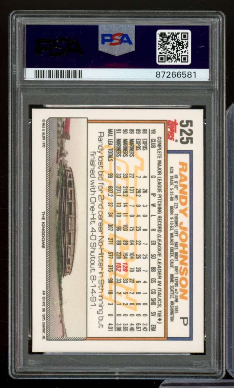 Randy Johnson Card 1992 Topps Gold #525 PSA 9 Image 2