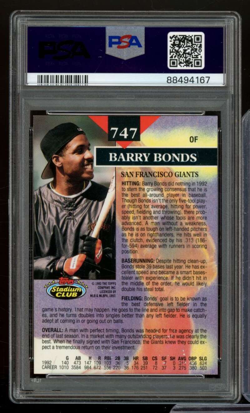 Barry Bonds Card 1993 Stadium Club #747 PSA 9 Image 2