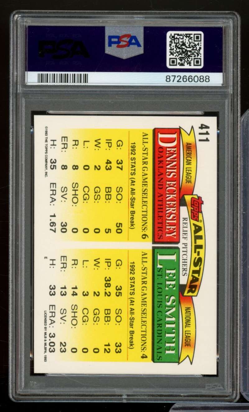 Lee Smith/Dennis Eckersley Card 1993 Topps #411 PSA 9 Image 2